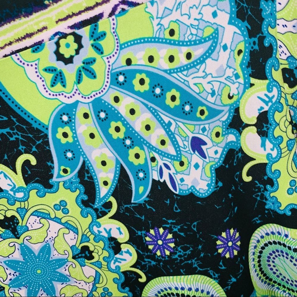 Cato Large Paisley Shift Dress Blue Green Boho 3/4 Sleeve Tunic Mini Dress - Picture 4 of 4